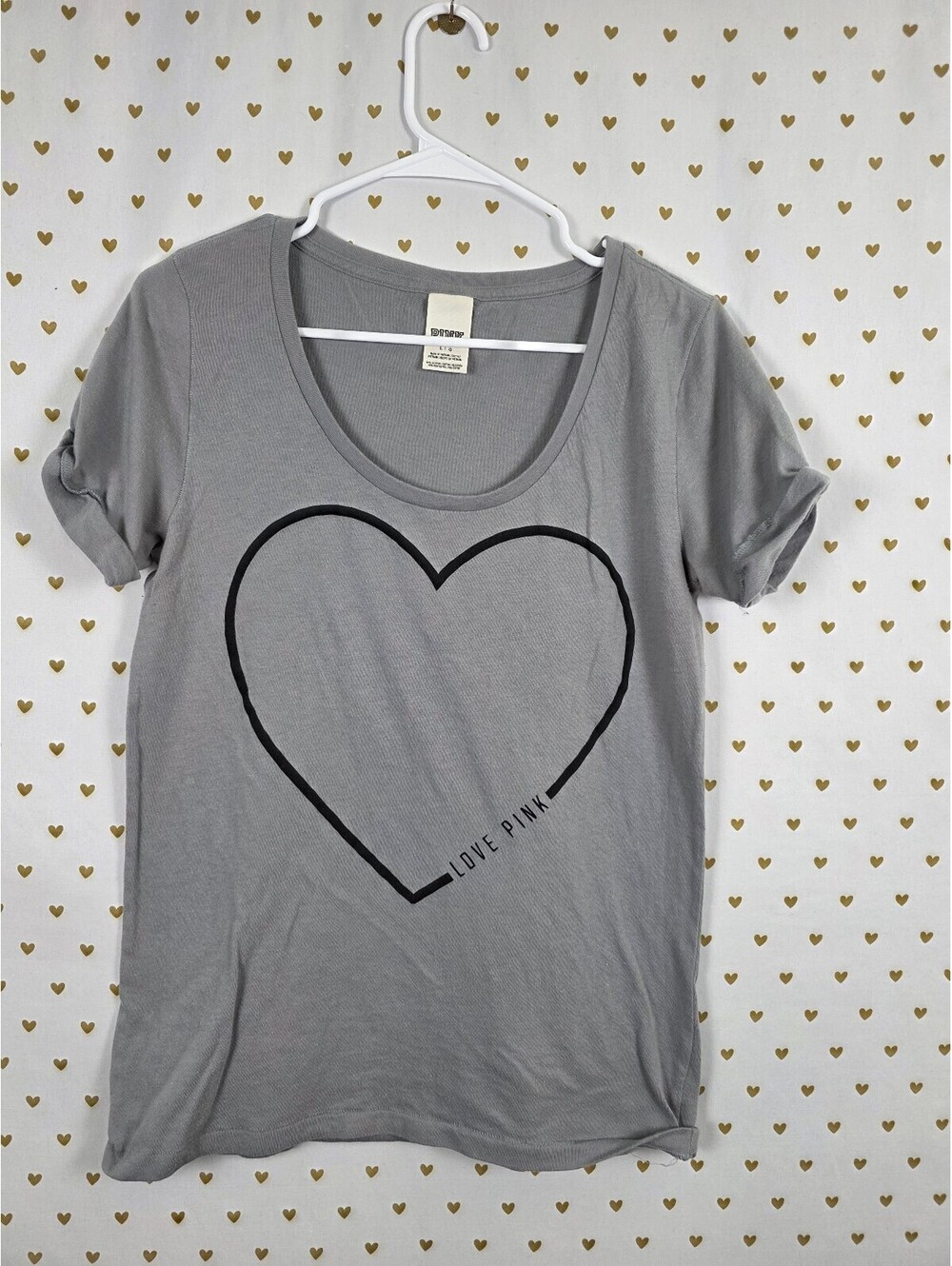 Victorias Secret PINK Grey Heart Logo Tee shirt Short Sleeve Large